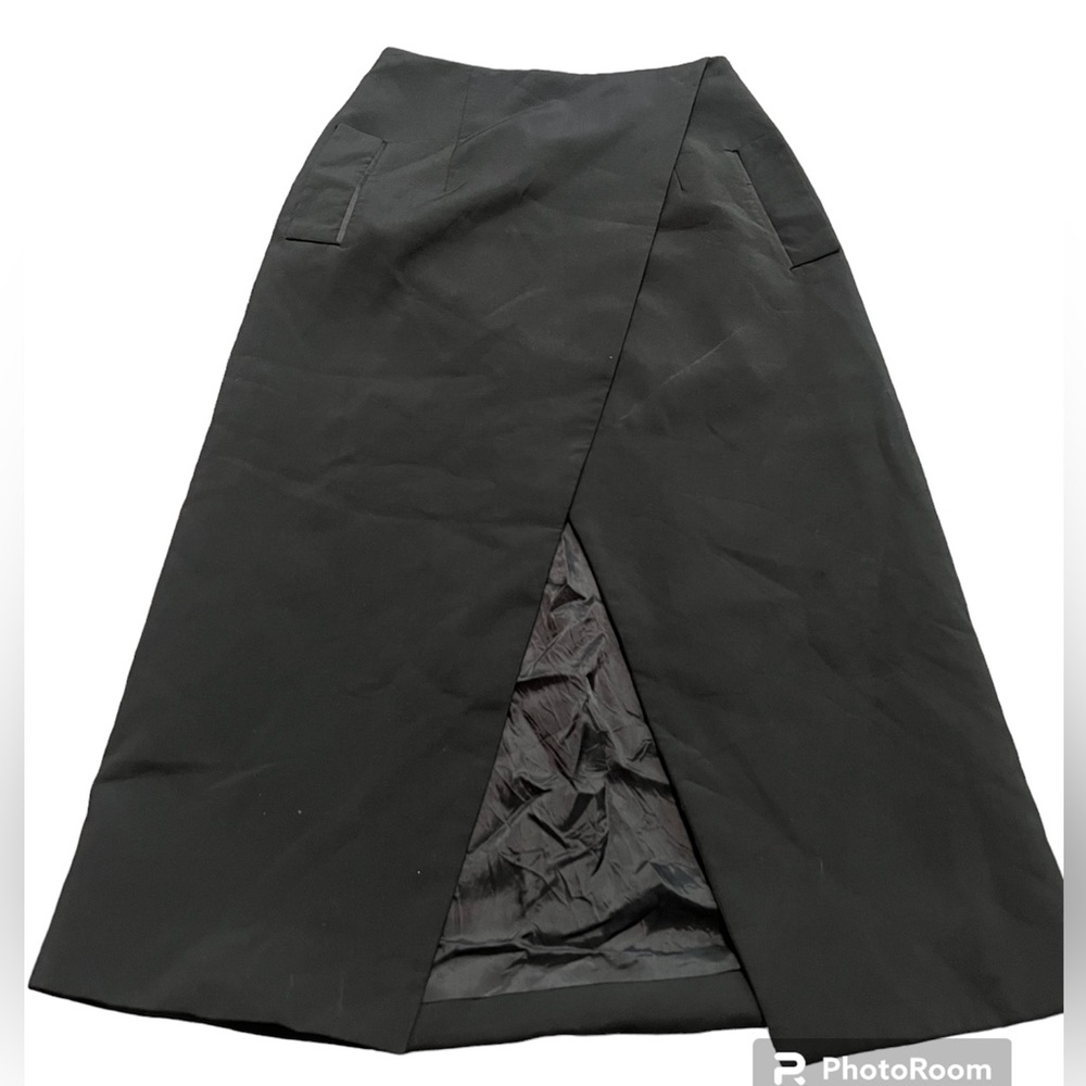 JOSH GOOT Black Wrap wool Midi Skirt with Pockets lined Sz 2